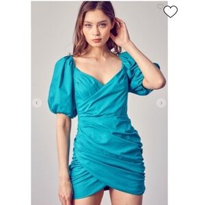 DO + BE Kendall Puff Sleeve Dress in Blue